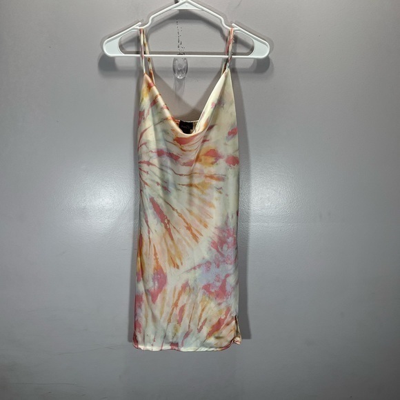 Rue 21 Women’s Pastel Pink Blue Tie Dye Print Satin Mini Slip Dress - Picture 3 of 11